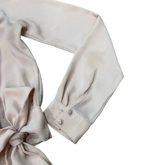 Forever 21 Beige Satin Plunge Wrap Tie Blouse S - Picture 2 of 5